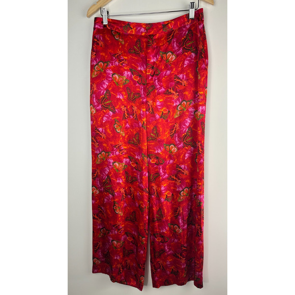 L'AGENCE Luvvy Butterfly Print Silk Straight Leg Trousers Women's Medium ? Pants - Picture 2 of 16